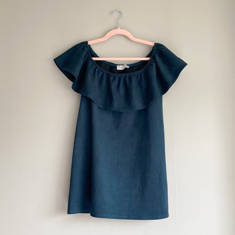 Tilly Anne Faux Suede Green Ruffle Top